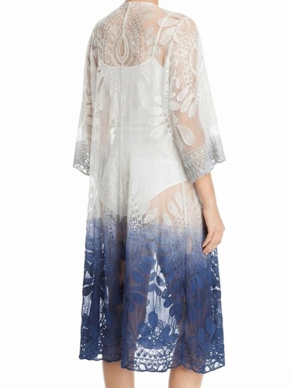 Long Sheer Lace Ombre Kimono Cover-Up